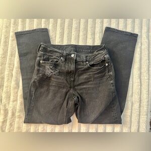 American Eagle Outfitters Black Distressed Straight Leg Jeans Size 4